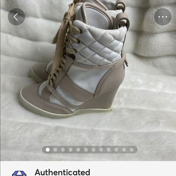 Chloe Shoes - Chloe high top wedge sneakers in white suede and tan leather trim size E…